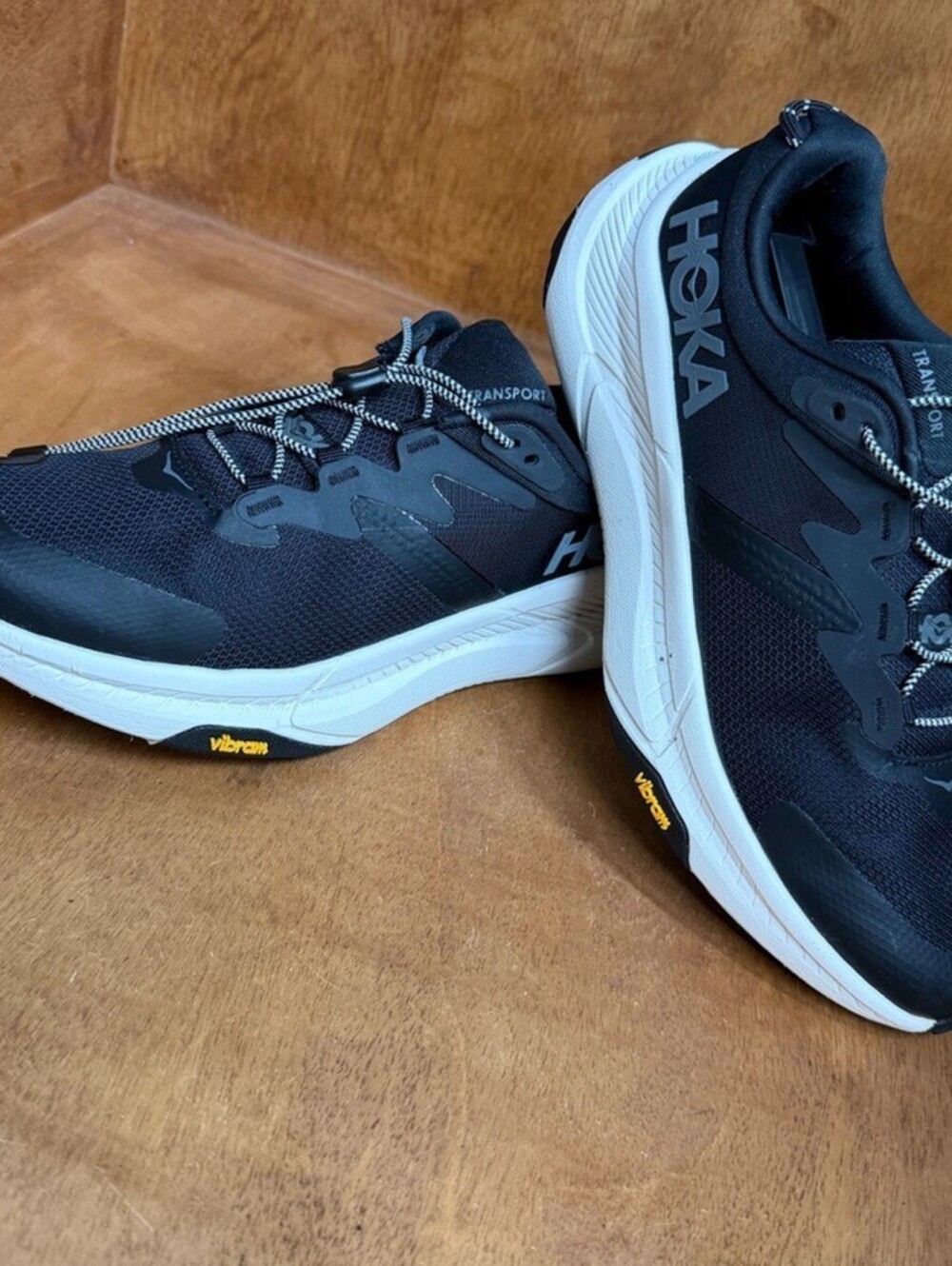Hoka One One Transport Shoes Womens 8.5 Black Vibram Trail Sneakers 1123154-BKLB